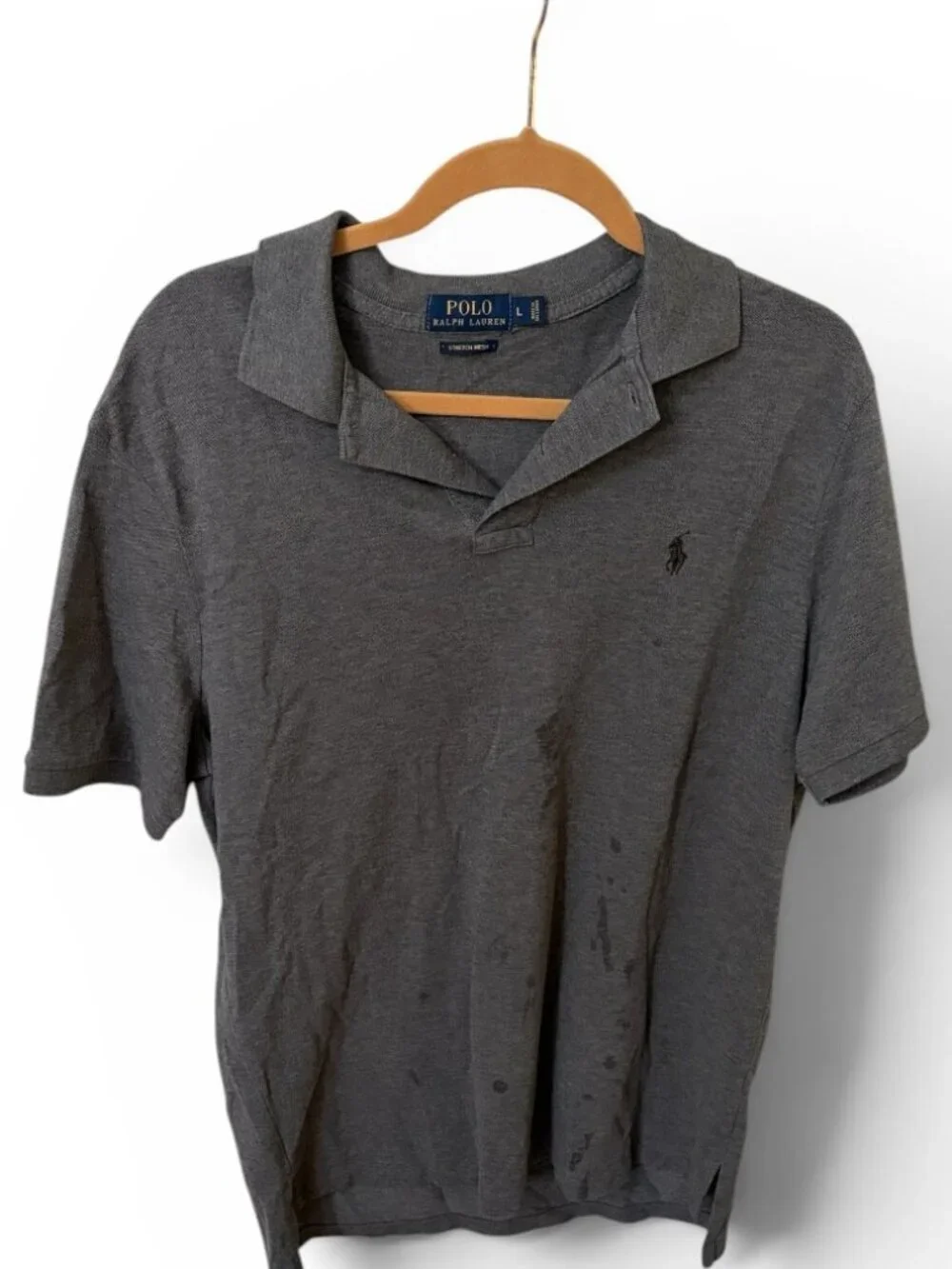 Polo Ralph Lauren Heather Gray Polo Shirt Short Sleeve Preppy Cotton Men's Large